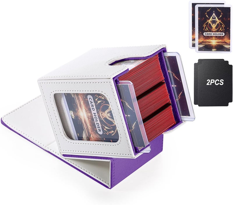 Stepane Commander Deck Box for MTG with double display windows,Card Storage Box Fits 120+ Single sleveed Cards,Magnetic Card Box with 2 Dividers&2 Toploaders for TCG White/Violet - Image 1